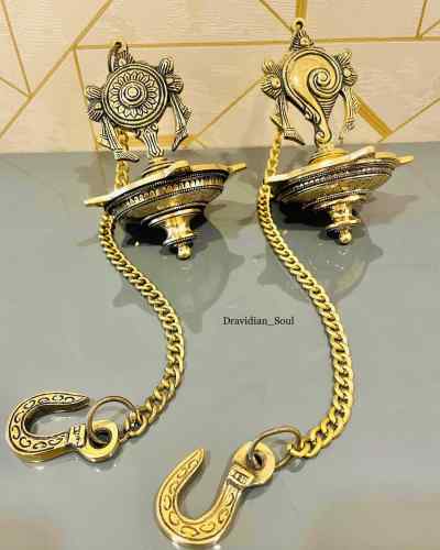 The Divine Brass Shanku Chakra hanging lamps/Deepam