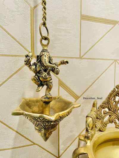 The Brass Dancing Ganesha hanging lamps/Deepam