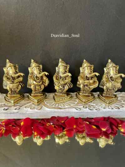 Brass Ganeshas, each one holding musical instuments (set of 5)