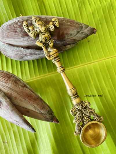 Dancing Ganesha with Peacocks Brass Ahuti spoon, Arathi spoon or Yajna/ hawan spoon