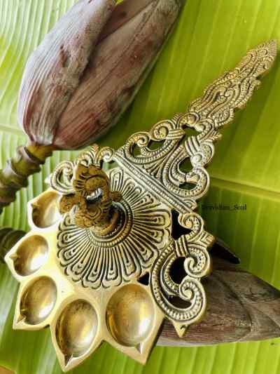 5 Lamps Peacock top Brass Arathi spoon or Lamp with Intricate Carving 